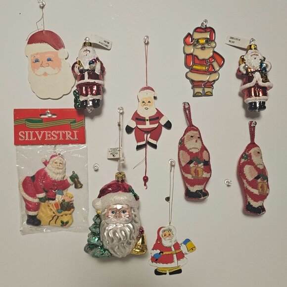 10 VTG Assorted Santa Christmas Ornaments Kurt Adler, Silvestri, Needlepoint - Picture 1 of 12